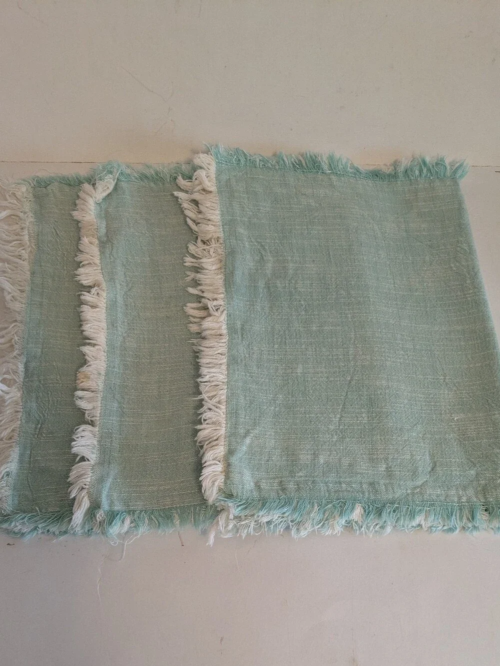 Pier 1 Imports Light Aqua Fringed Linen Cotton Placemats Bundle 3